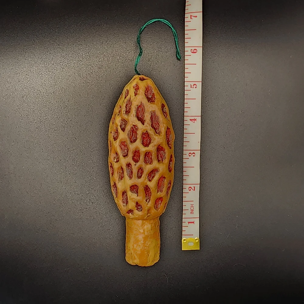 Hand Crafted Morel Mushroom Paper Mache Ornament - Brown and Tan